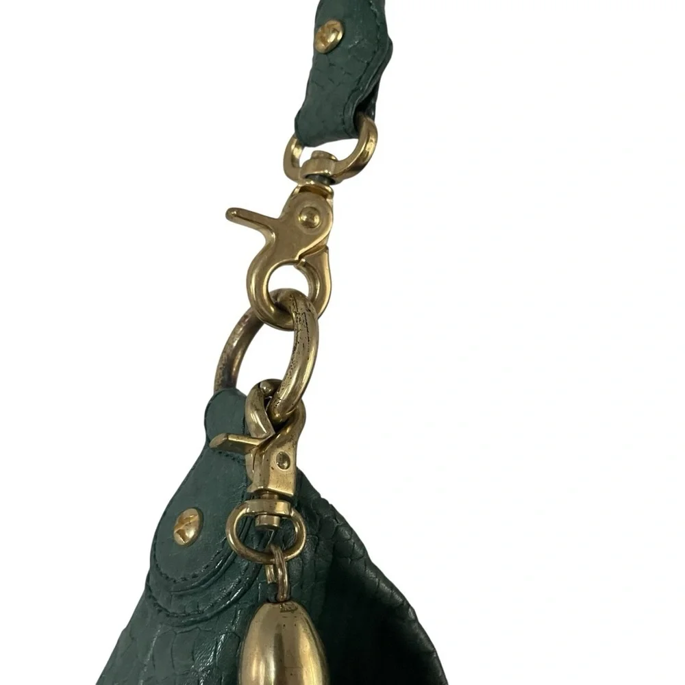 Rebecca Minkoff Snakeskin Croc Embossed Forest Green Hobo Bag with Gold Accents - Picture 4 of 7